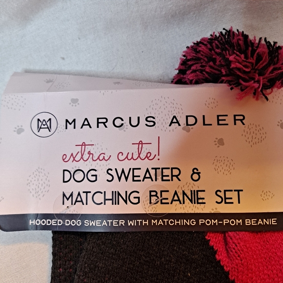 Marcus Adler M/L Pink Heart Charcoal Gray Dog Sweater & Matching Dog Mom Beanie - Picture 4 of 9